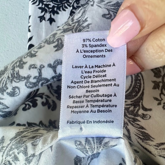 Talbots Top Blouse Women Plus Petite 22WP Button Up White Black Floral Non Iron - Picture 7 of 9